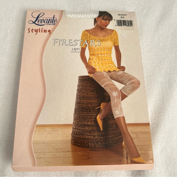 NEW Levante Calze Styling Firestars Capri White Pattern Stockings Size 3/4 L/XL - Picture 5 of 9